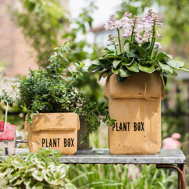 Cement Brown Paper Box Flowerpot Creative Planting Indoor Balcony