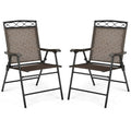Set of 2 Patio Folding Chairs Sling Portable Dining Chair Set with Armrest