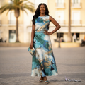 New Sexy Long Style Creative aqua pattern Skirt Draping Smooth Umbrella Skirt ONLY