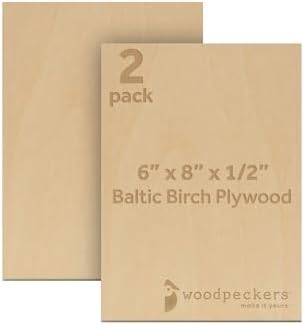 12 mm Baltic Birch Plywood 1/2 - B/BB Grade Craft Wood, Stronger Than Basswood Sheets, for Laser, CNC Cutting and Wood Burning, by Woodpeckers (2, 6" x 8")