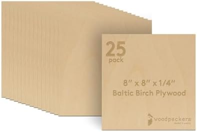 12 mm Baltic Birch Plywood 1/2 x 8 x 8 Inch, Box of 2 B/BB Grade Craft Wood, Stronger Than Basswood Sheets, for Laser, CNC Cutting and Wood Burning, by Woodpeckers