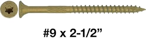 9 x 2-1/2" Bronze Coated Multipurpose Exterior Coated - ACQ Compatible Wood Screw Torx/Star Drive Flat Head - 5 POUNDS CASE ~4185 Screws