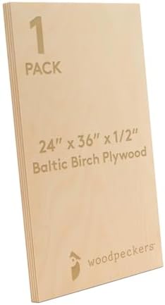 Baltic Birch Plywood 24 x 36 x 1/2 Inch - 12 mm Craft Wood, Pack of 1 B/BB Grade, Stronger Than Basswood Sheets or Balsa Wood, Perfect for Laser, CNC Cutting, Wood Shelves, by Woodpeckers