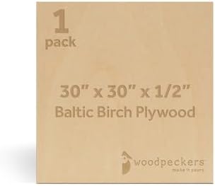 Baltic Birch Plywood 12 mm, 1/2 Inch Craft Wood, B/BB Grade, Stronger Than Basswood Sheets or Balsa Wood, Perfect for Laser, CNC Cutting, Wood Burning, by Woodpeckers (1, 30" x 30")
