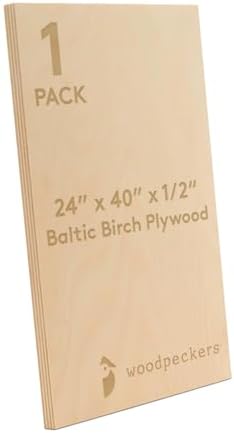 Baltic Birch Plywood 24 x 40 x 1/2 Inch - 12 mm Craft Wood, Pack of 1 B/BB Grade, Stronger Than Basswood Sheets or Balsa Wood, Perfect for Laser, CNC Cutting, Wood Shelves, by Woodpeckers