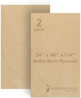 Baltic Birch Plywood 24 x 40 x 1/4 Inch- 6 mm Craft Wood, Pack of 2 B/BB Grade, Stronger Than Basswood Sheets or Balsa Wood, Perfect for Laser, CNC Cutting, Wood Burning, by Woodpeckers