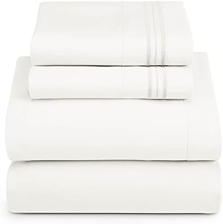 Hearth & Harbor Full XL Size Sheets - 4 Piece Bed Sheet Set, Hotel Luxury Double Brushed Bed Sheets - Extra Soft Bedding Sheets & Pillowcases, Full XL, White