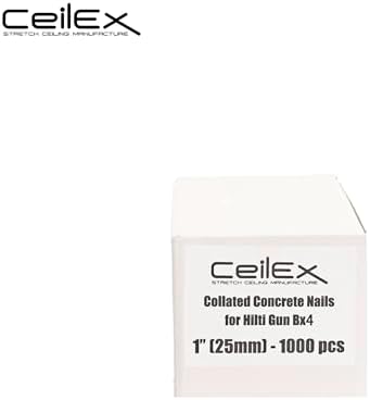 1000x Collated Concrete Nails 1 Inch (25mm) for Hilti BX 4 (BX4) Cordless Concrete Nailer, B4 MX Collated Strip, Full Round Head Hardened Steel Pins for Metal Track, Drywall & Concrete