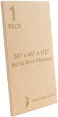 Baltic Birch Plywood 24 x 48 x 1/2 Inch - 12 mm Craft Wood, Pack of 1 B/BB Grade, Stronger Than Basswood Sheets or Balsa Wood, Perfect for Laser, CNC Cutting, Wood Shelves, by Woodpeckers