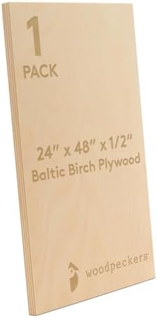 Baltic Birch Plywood 24 x 48 x 1/2 Inch - 12 mm Craft Wood, Pack of 1 B/BB Grade, Stronger Than Basswood Sheets or Balsa Wood, Perfect for Laser, CNC Cutting, Wood Shelves, by Woodpeckers