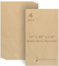 Baltic Birch Plywood 24 x 40 x 1/4 Inch- 6 mm Craft Wood, Pack of 4 B/BB Grade, Stronger Than Basswood Sheets or Balsa Wood, Perfect for Laser, CNC Cutting, Wood Burning, by Woodpeckers