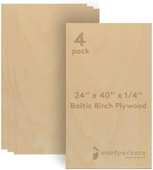 Baltic Birch Plywood 24 x 40 x 1/4 Inch- 6 mm Craft Wood, Pack of 4 B/BB Grade, Stronger Than Basswood Sheets or Balsa Wood, Perfect for Laser, CNC Cutting, Wood Burning, by Woodpeckers