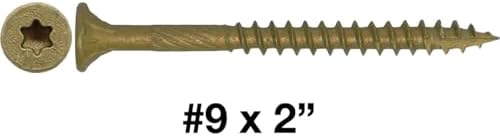 9 x 2 Bronze Coated Multipurpose Exterior Coated - ACQ Compatible Wood Screw Torx/Star Drive Flat Head - CASE Qty 42 Boxes 4,956 Screws
