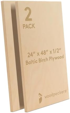 Baltic Birch Plywood 24 x 48 x 1/2 Inch - 12 mm Craft Wood, Pack of 2 B/BB Grade, Stronger Than Basswood or Balsa, Perfect for Laser, CNC Cutting, Wood Shelves by Woodpeckers