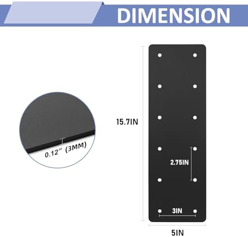 4 Pcs 15.7"x5" Straight Steel Plate for Wood 6x6 6x8, 3MM Thick