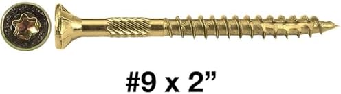 Jake Sales #9 x 2 Gold Star Wood Screw Torx/Star Drive Flat Head (5 POUNDS CASE ~5,264 Screws) - Multipurpose Torx/Star Drive Wood Screws