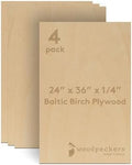 Baltic Birch Plywood 24 x 36 x 1/4 Inch - 6 mm Craft Wood, Pack of 4 B/BB Grade, Stronger Than Basswood Sheets or Balsa Wood, Perfect for Laser, CNC Cutting, Wood Burning, by Woodpeckers