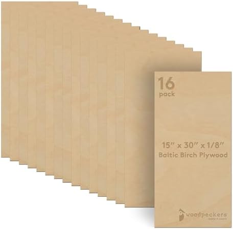 Baltic Birch Plywood 3 mm, 1/8 Inch Craft Wood, B/BB Grade, Stronger Than Basswood Sheets or Balsa Wood, Perfect for Laser, CNC Cutting, Wood Burning, by Woodpeckers (16, 15" x 30")