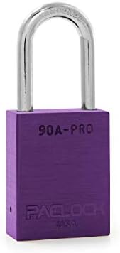 PACLOCK's 90A-PRO Padlock, 1/4" Diameter Hard. Steel Shackle, 1-1/2" Tall, High Performance 7-Pin Cylinder w/ 1 Key, Keyed Differently, Purple