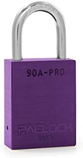 PACLOCK's 90A-PRO Padlock, 1/4" Diameter Hard. Steel Shackle, 1-3/16" Tall, High Performance 7-Pin Cylinder w/ 1 Key, Keyed Alike, Purple