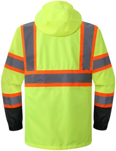 JKSafety Hi Vis Rain Jacket for Men Women Class 3 Rain Gear YBlack 2XL
