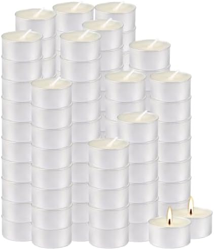 100 Pack White Bulk Candles, 6 Hour Unscented Tea Lights Candles