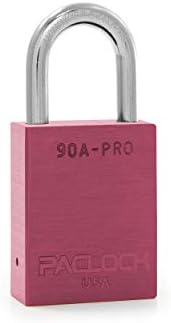 PACLOCK's 90A-PRO Padlock, 1/4" Diameter Hard. Stainless Steel Shackle, 1-3/16" Tall, High Performance 7-Pin Cylinder w/ 1 Key, Keyed Alike, Pink