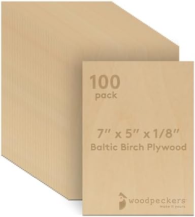 Baltic Birch Plywood, 3 mm 1/8 Craft Wood, B/BB Grade Baltic Birch Sheets, Stronger Than Basswood Sheets, Perfect for Laser, CNC Cutting and Wood Burning, by Woodpeckers (100, 5" x 7", 1/8" Thick)