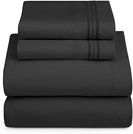 Hearth & Harbor Twin Size Sheets - 3 Piece Bed Sheet Set, Hotel Luxury Double Brushed Bed Sheets - Extra Soft Bedding Sheets & Pillowcases, Twin, Black