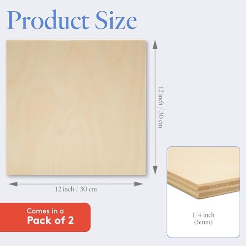 6 mm Baltic Birch Plywood 1/4 x 12 x 12 Inch, Box of 2 B/BB Grade Craft Wood, Stronger Than Basswood Sheets, for Laser, CNC Cutting and Wood Burning, by Woodpeckers