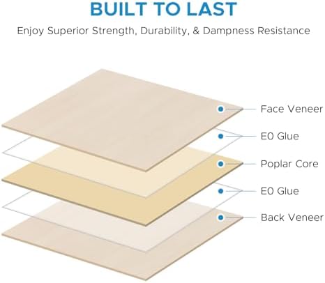 OMTech 12 Pack Birch Plywood Sheets, 12x12 Inch Plywood Sheets for Crafts, 1/8" Thick Wood for Laser Cutting Engraving, Unfinished Wood Boards for DIY Projects Drawing Painting