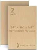 Baltic Birch Plywood 24 x 36 x 1/4 Inch - 6 mm Craft Wood, Pack of 2 B/BB Grade, Stronger Than Basswood Sheets or Balsa Wood, Perfect for Laser, CNC Cutting, Wood Burning, by Woodpeckers