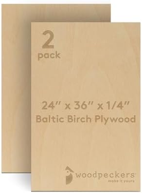 Baltic Birch Plywood 24 x 36 x 1/4 Inch - 6 mm Craft Wood, Pack of 2 B/BB Grade, Stronger Than Basswood Sheets or Balsa Wood, Perfect for Laser, CNC Cutting, Wood Burning, by Woodpeckers
