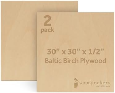 Baltic Birch Plywood 12 mm, 1/2 Inch Craft Wood, B/BB Grade, Stronger Than Basswood Sheets or Balsa Wood, Perfect for Laser, CNC Cutting, Wood Burning, by Woodpeckers (2, 30" x 30")