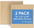 3 mm Baltic Birch Plywood 1/8 x 12 x 12 Inch, Box of 2 B/BB Grade Craft Wood, Stronger Than Basswood Sheets, for Laser, CNC Cutting and Wood Burning, by Woodpeckers