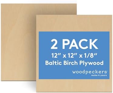 3 mm Baltic Birch Plywood 1/8 x 12 x 12 Inch, Box of 2 B/BB Grade Craft Wood, Stronger Than Basswood Sheets, for Laser, CNC Cutting and Wood Burning, by Woodpeckers