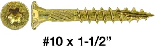Jake Sales #10 X 1-1/2" Gold Star Wood Screw Torx/Star Drive Flat Head - Multipurpose Torx/Star Drive Wood Screws - CASE Qty 42 Boxes 5,502 Screws