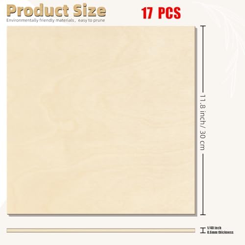 GSCIT Club 17 PCS Birch Wood Veneer, 12 inch x 12 inch Wood Edge Banding Pre-glued Flexible, Veneer Tape Banding for Cabinet Repair Furniture Restoration