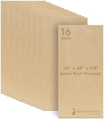 Baltic Birch Plywood 3 mm, 1/8 Inch Craft Wood, B/BB Grade, Stronger Than Basswood Sheets or Balsa Wood, Perfect for Laser, CNC Cutting, Wood Burning, by Woodpeckers (16, 24" x 48")