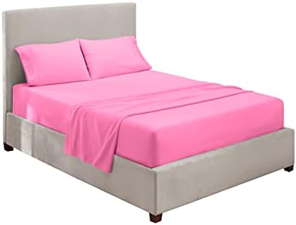 Hearth & Harbor Full Size Sheets - 4 Piece Bed Sheet Set, Hotel Luxury Double Brushed Bed Sheets - Extra Soft Bedding Sheets & Pillowcases, Full, Light Pink