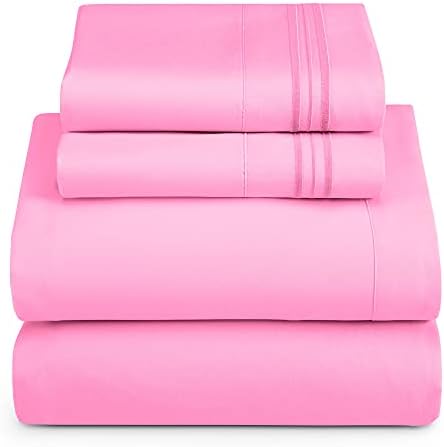 Hearth & Harbor Full Size Sheets - 4 Piece Bed Sheet Set, Hotel Luxury Double Brushed Bed Sheets - Extra Soft Bedding Sheets & Pillowcases, Full, Light Pink