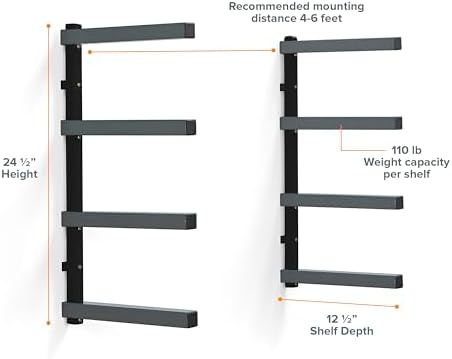 BORA 4-Level Lumber Storage Rack Wall Mount Wood Rack For Garage Organizer