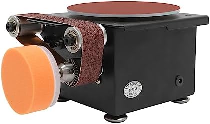 CNCEST Mini Belt Disc Sander, 6 Inch Sanding Disc and 1.2 x 15 Inch Sanding Belts for Wood Metal Stone Grinding, Small Spindle Sander Machine for Curve Grinding (Model A)