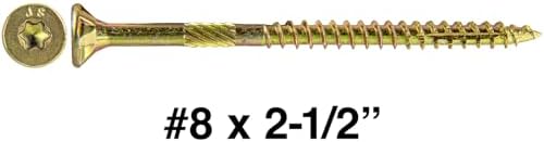 Jake Sales #8 x 2-1/2" Gold Star Wood Screw Torx/Star Drive Flat Head (Full Box). Approx. Qty 2,500 Screw Count.