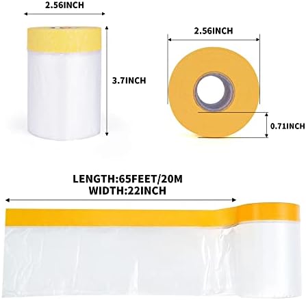 TAPEBEAR Pre-Taped Masking Film Tape and Drape 22" x 65feet 3Rolls