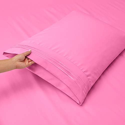 Hearth & Harbor Twin XL Size Sheets - 3 Piece Bed Sheet Set, Hotel Luxury Double Brushed Bed Sheets - Extra Soft Bedding Sheets & Pillowcases, Twin XL, Light Pink