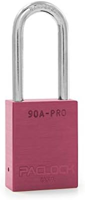PACLOCK's 90A-PRO Padlock, 1/4" Diameter Hard. Steel Shackle, 2" Tall, High Performance 7-Pin Cylinder w/ 1 Key, Keyed Alike, Pink
