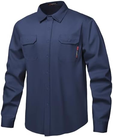 FR Shirt 7oz Fire Resistant Shirts Men's,CAT2 Welding Shirt 100% Cotton Flame Resistant Shirts Navy(4X-Large)