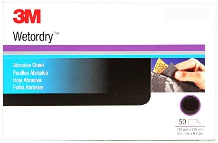 3M Wetordry Abrasive Sheet, 434Q, 02621, 1000+ Grit, 5 1/2 in x 9 in, Pack of 50 Heavy Duty Sandpaper Sheets for Auto Sanding, Metal Sanding, Finishing, Paint Prep (Pack of 5)
