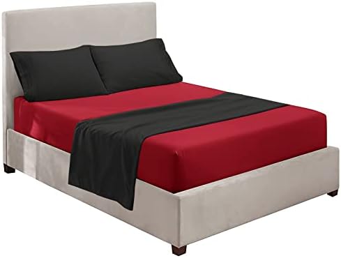 Nestl Full Sheets Set - 4 Piece Full Bed Sheets, Hotel Luxury, Extra Soft, Double Brushed Bedding for Full Size, 2 Tone Burgundy/Black Set, Burgundy Fitted Sheet, Black Flat Sheet, Black Pillow Case